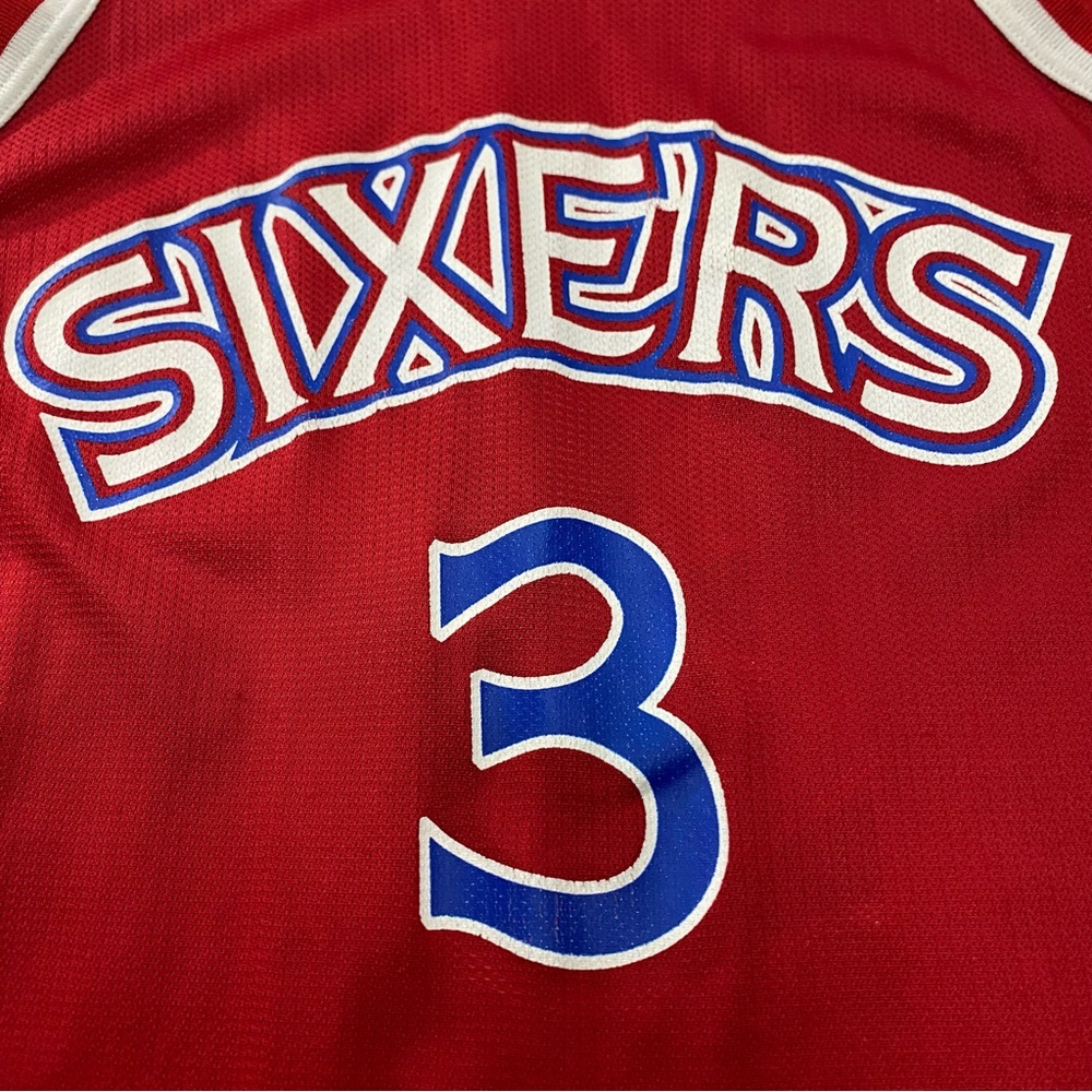Vintage Champion Philadelphia 76ers Sixers Jersey Men's 40 Red Allen Iverson #3 - Picture 4 of 10